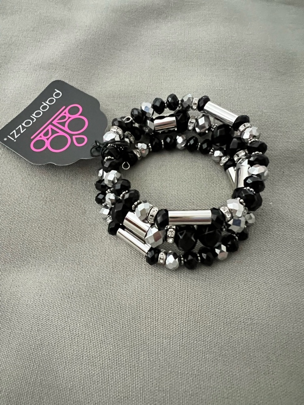 Paparazzi Dynamic Dazzle Black and Silver Sparkle Coil Bracelet